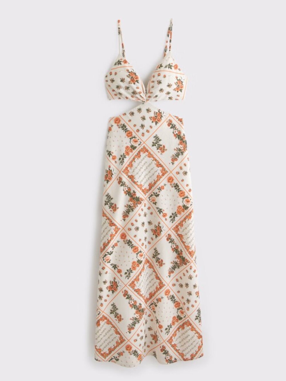 Abercrombie & Fitch Floral White and Coral Cutout Maxi Dress